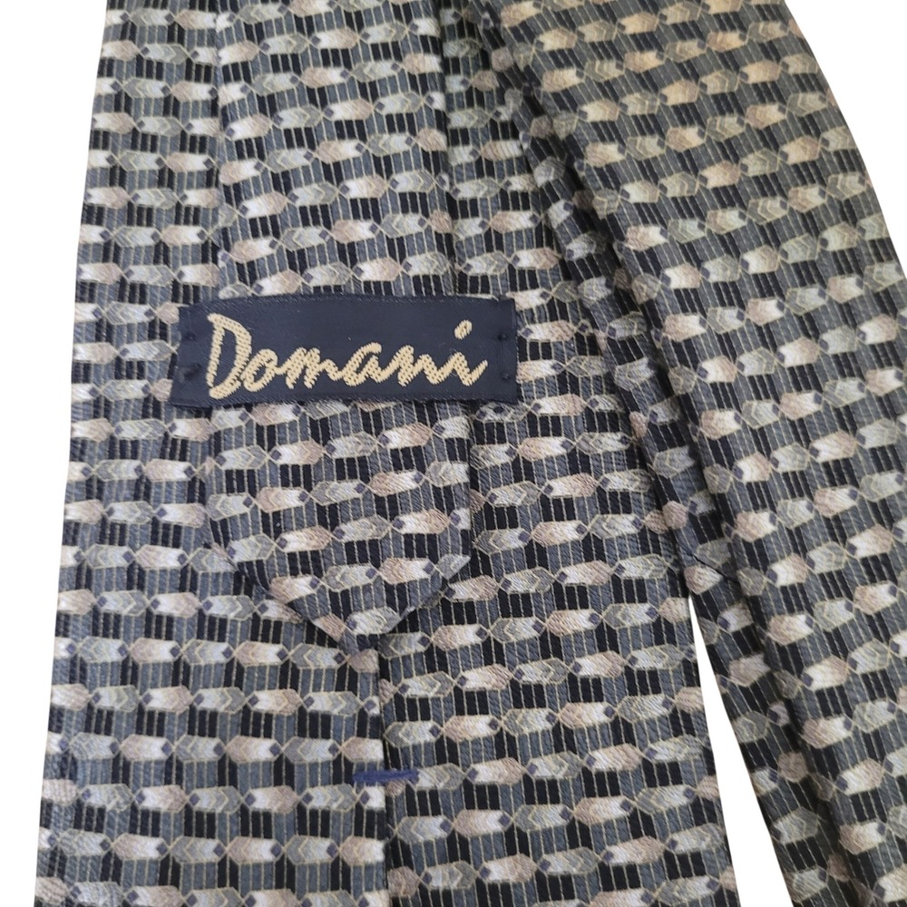 Domani‎ Men's Necktie Silk Brown/ Gold Geometric Pattern Classic Dress Tie